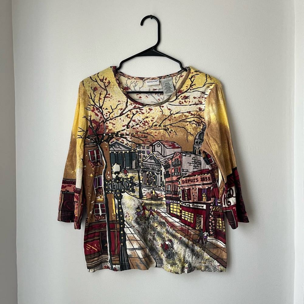 Women’s Vintage White Stag Graphic 3/4 Sleeve Top Size M